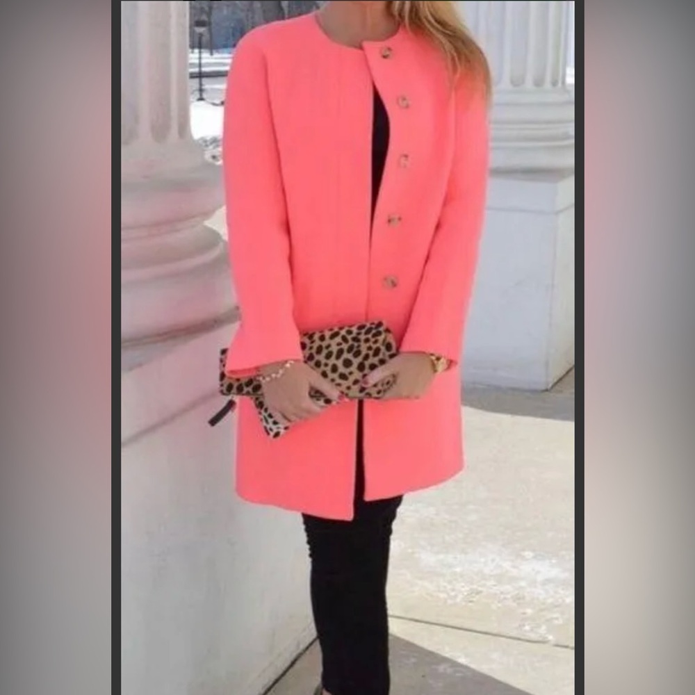 J. Crew 12 Peach Coral Double Cloth Wool Blend Long Coat